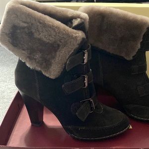 Sofft Women's 9 Skagen Espresso Suede Brown Shearling Cuff Boots